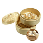 Parowar parownik bambusowy do pierożków dim sum gyoza na parze chiński 25cm dwa poziomy okrągły