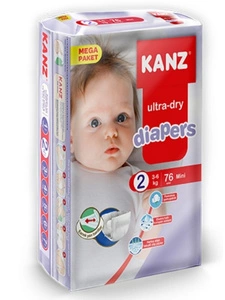 Pieluchy dziecięce bawełniane baby dry rozmiar 2 mini 3-6kg 76 szt kanz