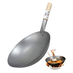 Wok ze stali węglowej z okrągłym dnem śr. 30cm drewniana raczka Jade Temple