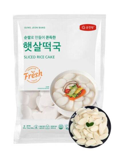 Koreańskie Tteokbokki Slice Kluski Ryżowe Plastry Topokki Rice Cake do Sosu Gochujang 500G